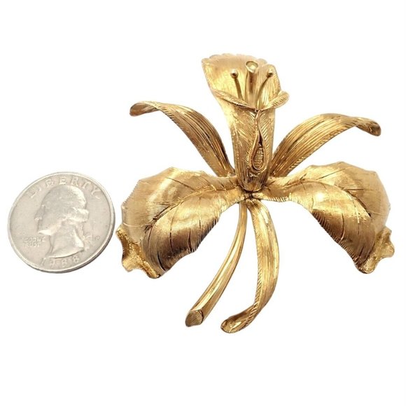 Vintage Tiffany & Co 18k Yellow Gold Large Orchid Calla Lily Pin Brooch 1950s - Picture 3 of 12